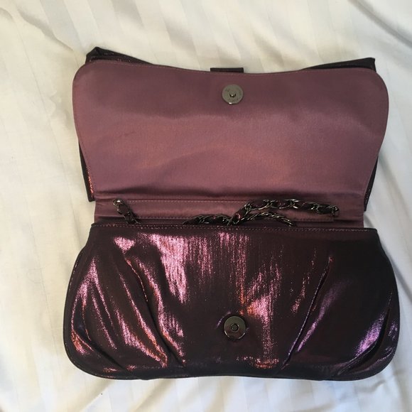 Jeanne Lottie Designer Magenta Satin Fabric Clutch Purse Handbag Chain Jewel - Picture 7 of 12